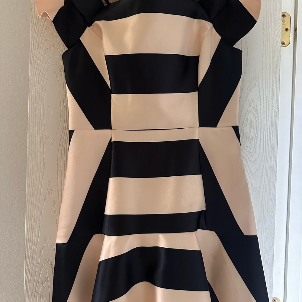 Elegant Black and Cream Striped Dress